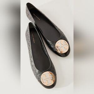 Tory Burch Black Quilted Loafers with Gold Emblem